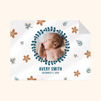 Customized Blanket: Babys Floral Portrait White Design