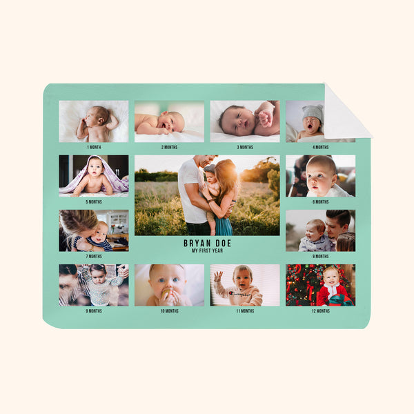 Customized Blanket: Babys First Year Blue 1 Design